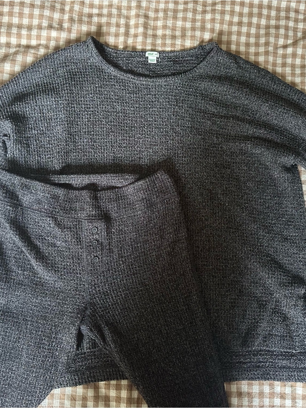 Women’s Dark Gray Thermal Knit PJ Set